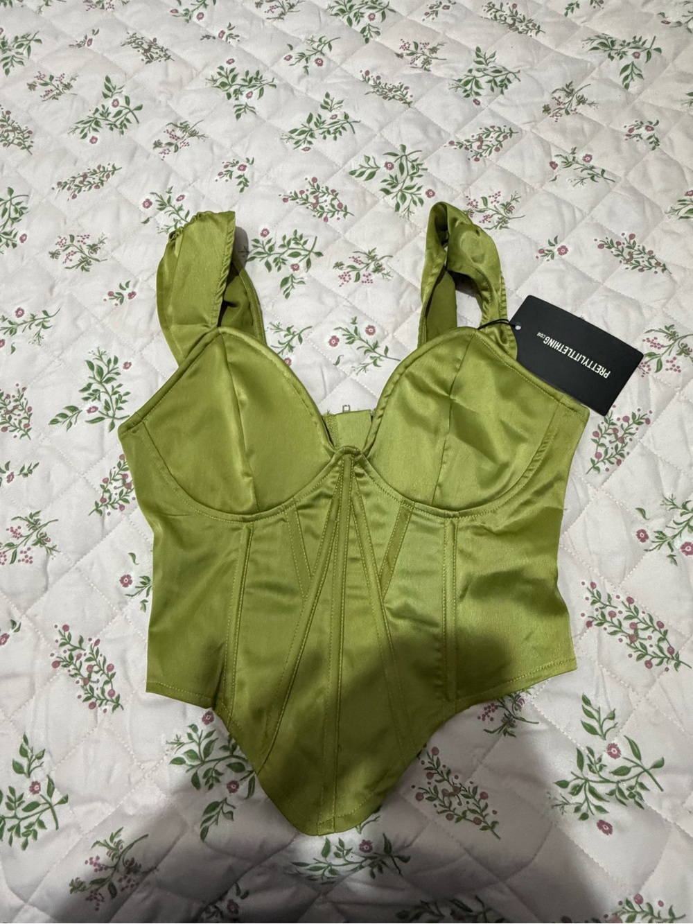 PrettyLittleThing Lime Green Satin Bustier Top